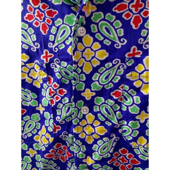 J Crew Hawaiian Shirt Men's Med Blue Floral Short Sleeve Button Up Camp Resort - Picture 3 of 10